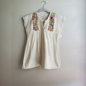 Crochet Embroidered Gauze Summer Top